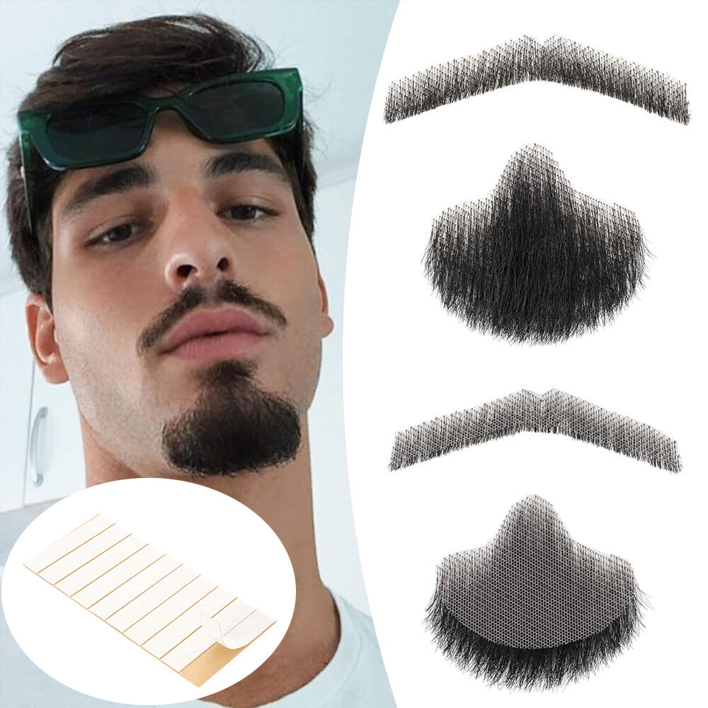 Men's Reusable Fake Beard with Real Human Hair - Van Dyke Style, Multiple Colors