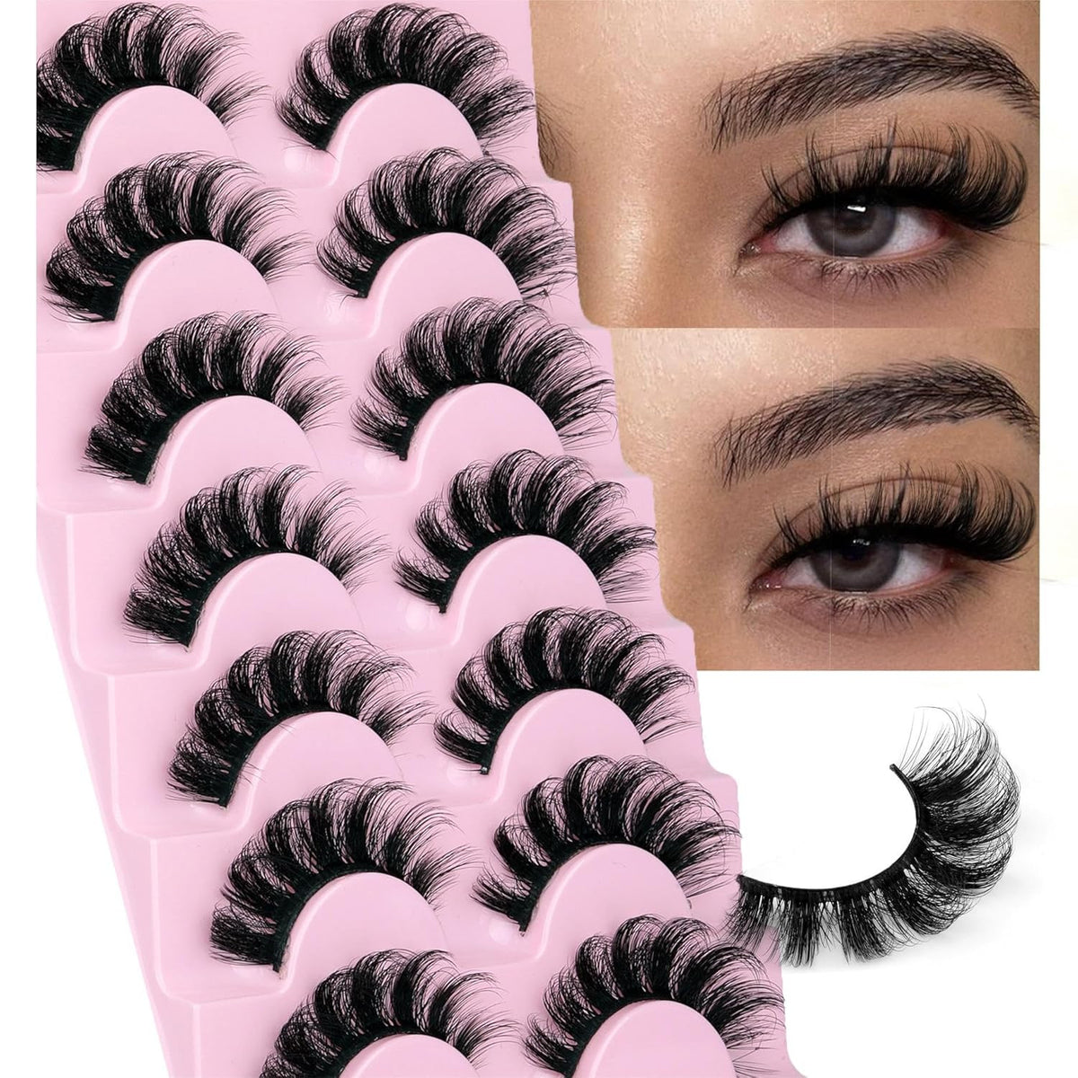 Fluffy Wispy Mink Faux Eyelashes 3D D Curl Natural Look 7 Pairs