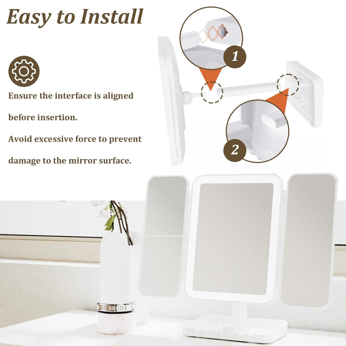 Rechargeable Tri-Fold LED Makeup Mirror with 3X Magnification & Lights