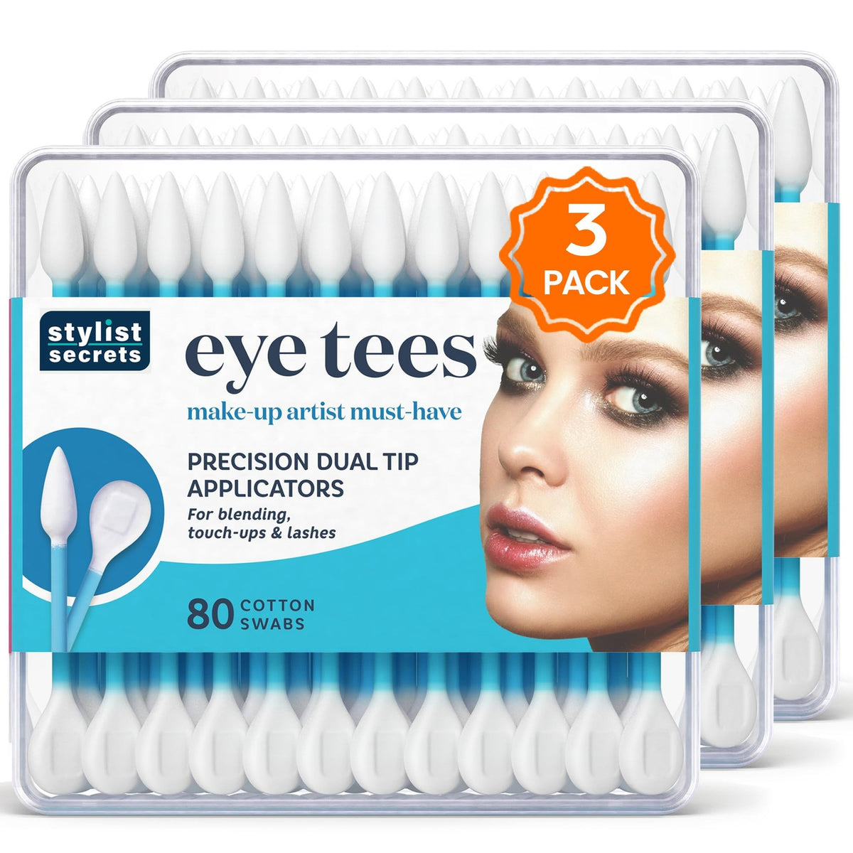 Eye Makeup Precision Cotton Tips 240 Count (3 Pack) - Double-Sided Applicators