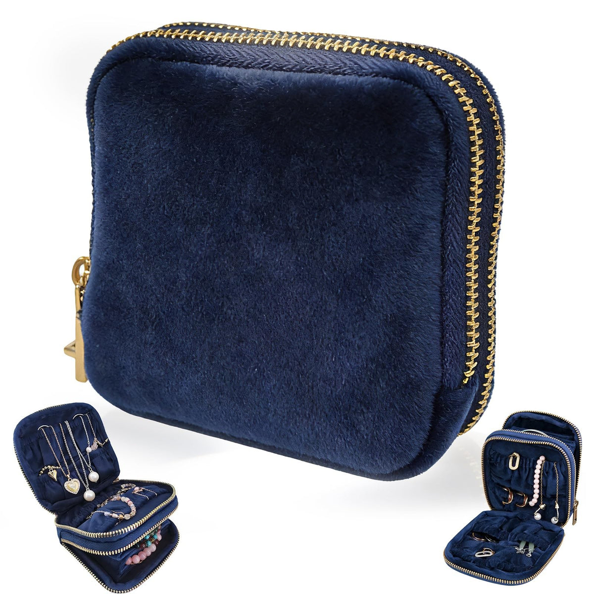 Double-Layer Travel Jewelry Pouch Organizer for Blue - Compact & Secure