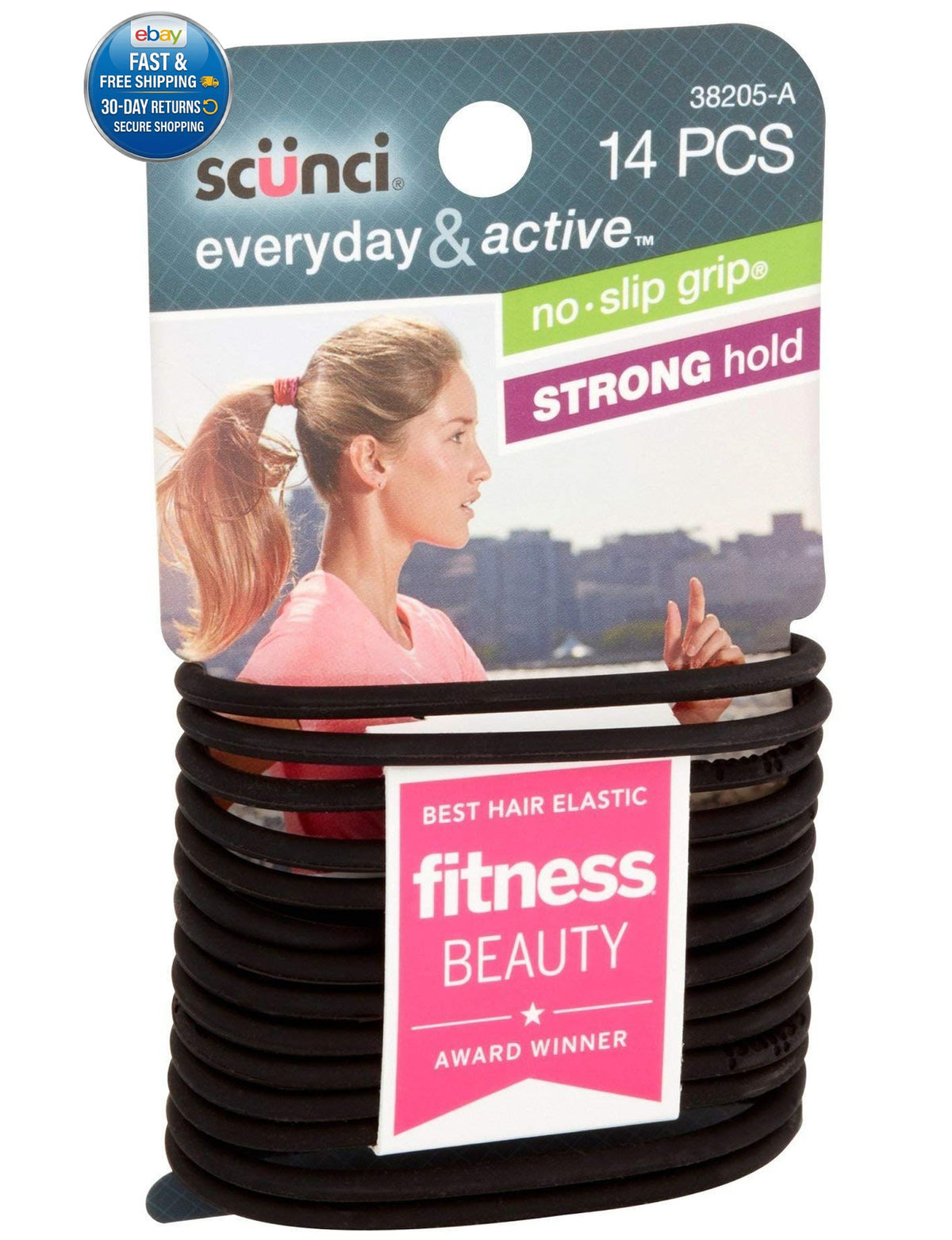 Scunci Black Gel Elastics, No Slip Grip, Strong 14 Count (Pack of 1),