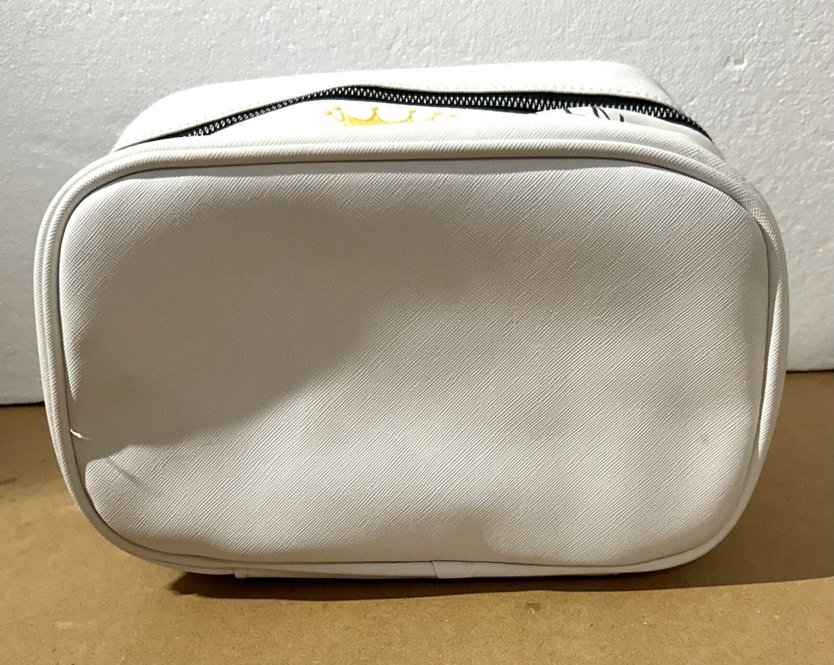 Rae Dunn Makeup Queen Crown Cosmetic Bag with Zippered Train Case - White & Black