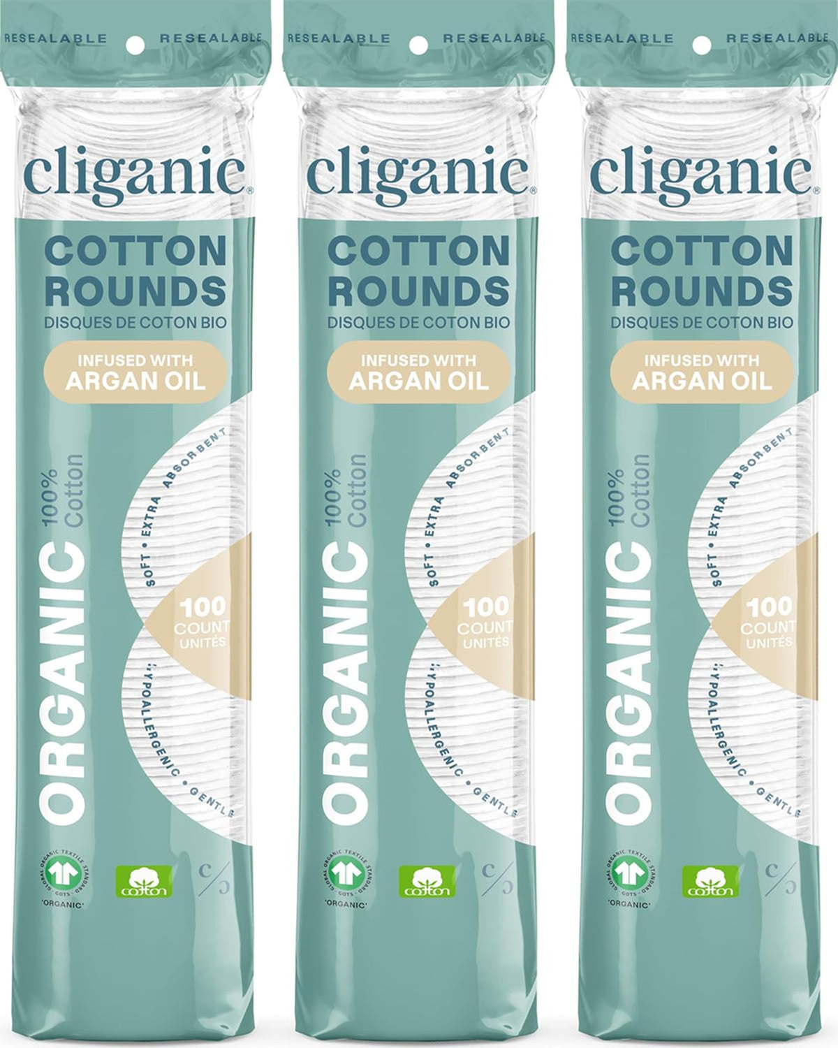 Organic Cotton Makeup Remover Pads with Argan Oil - 300 Count