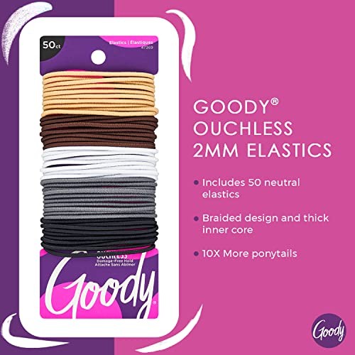 Goody Ouchless Hair Elastics Fine 50 Count NEUTRALS ASSORTED - 47369