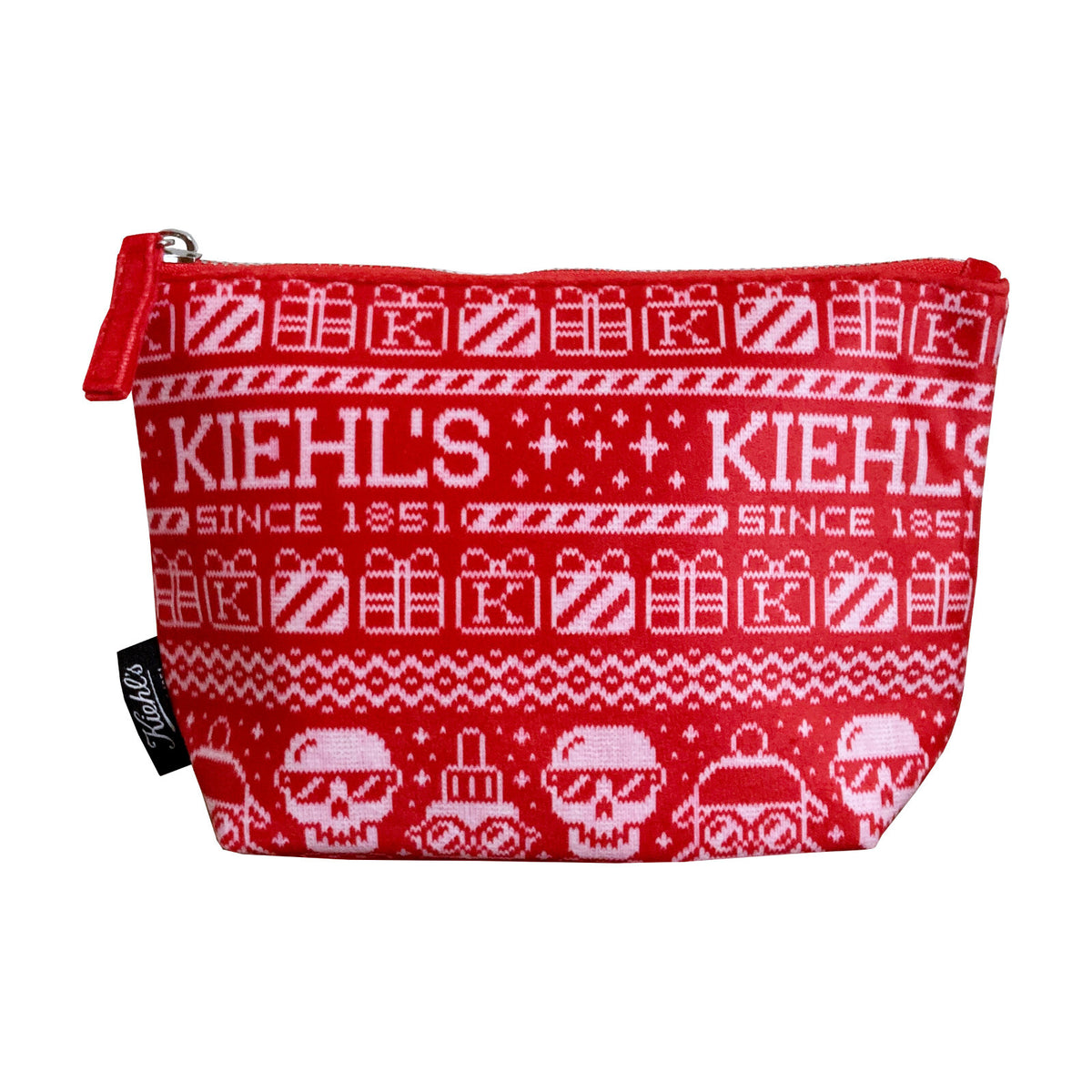 Kiehls Skull Red Velour Cosmetic Bag Small Travel Pouch Holiday Gift