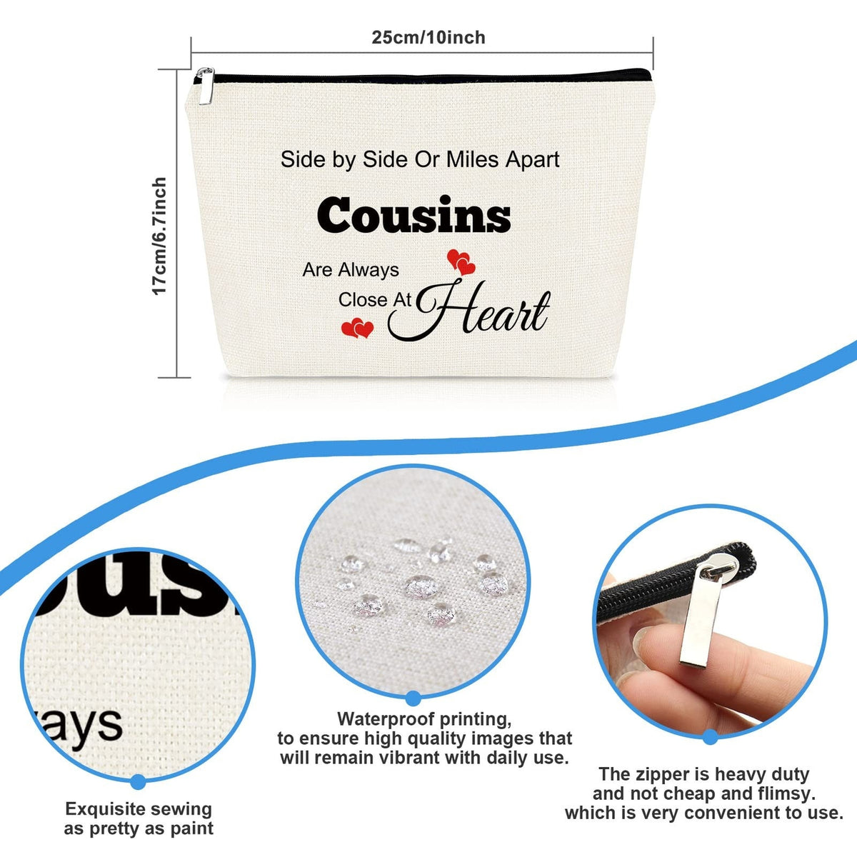 Personalized Makeup Bag for Women - Cousin Friendship Travel Cosmetic Pouch