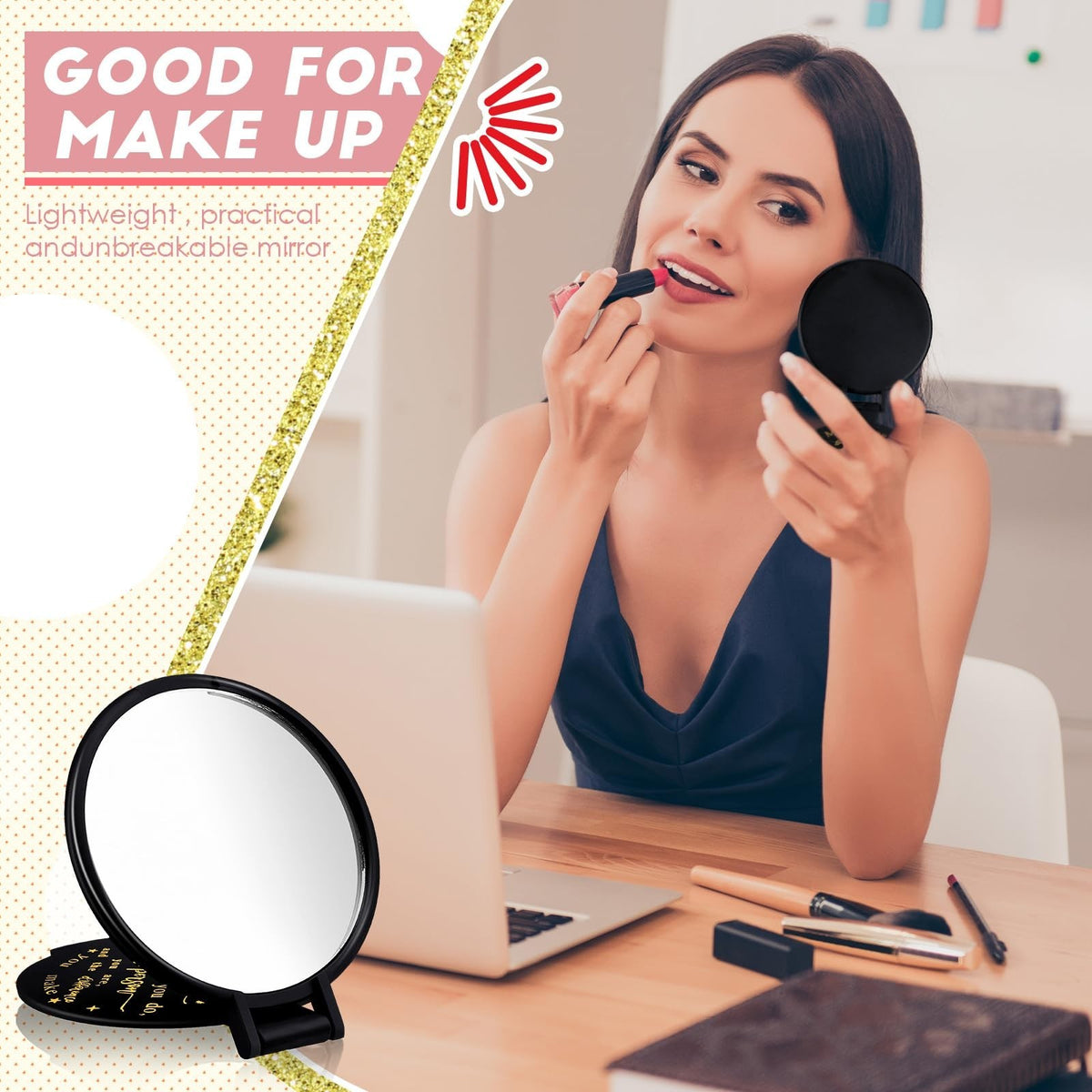48 Pcs Inspirational Compact Mirrors - Small Travel Hand Mirrors for Women, Gift Set