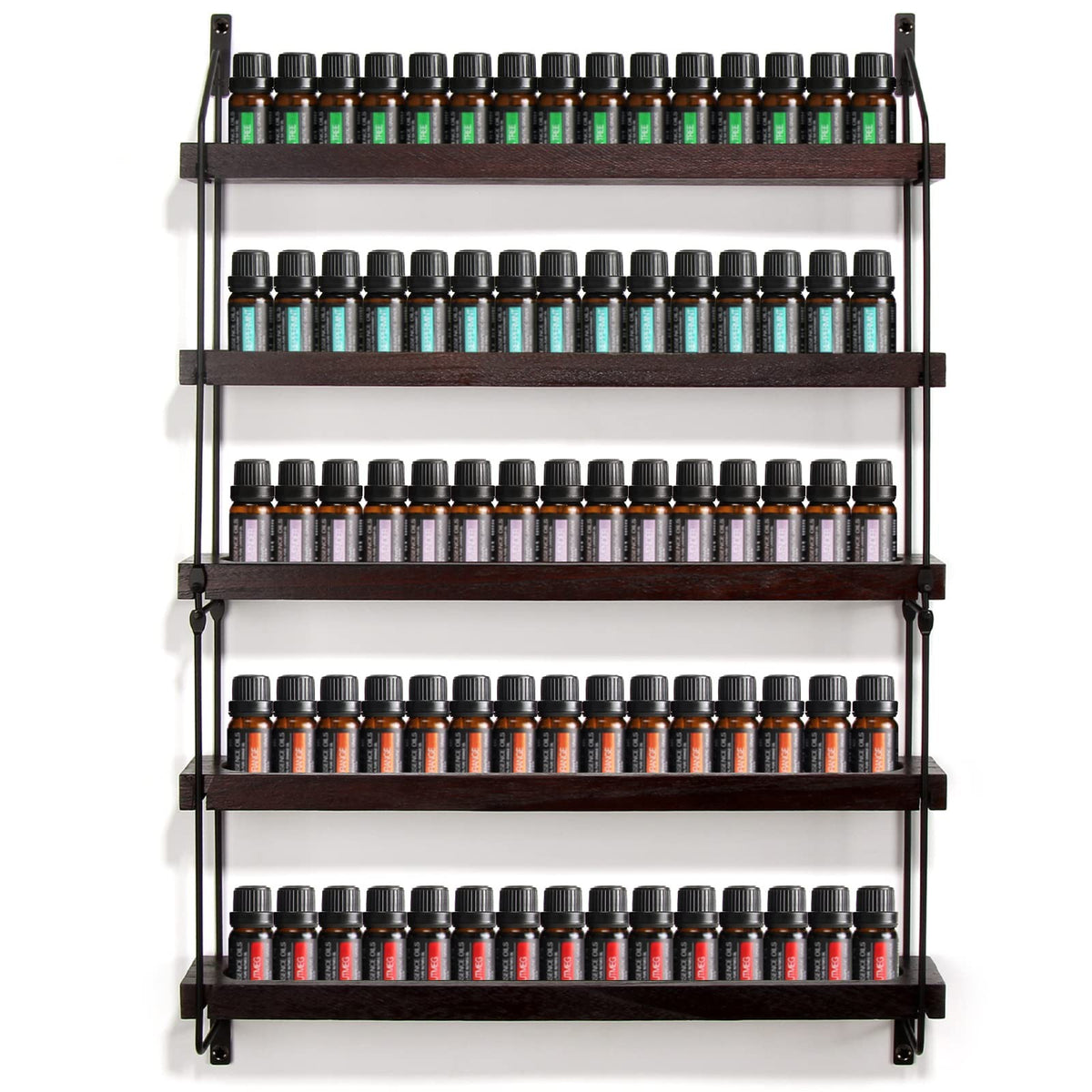 Wall-Mounted Essential Oil Storage Shelf 5 Tiers Rustic Wooden Organizer