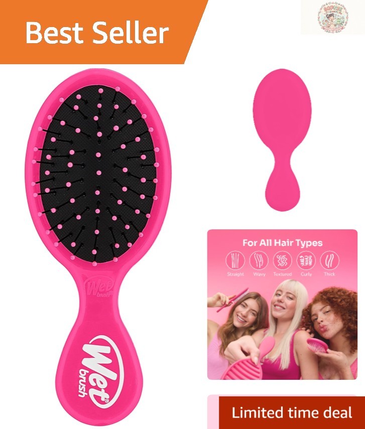 Pink Hair Detangler Brush - Portable Ultra-Soft IntelliFlex Bristles for Gentle Tangle-Free Care