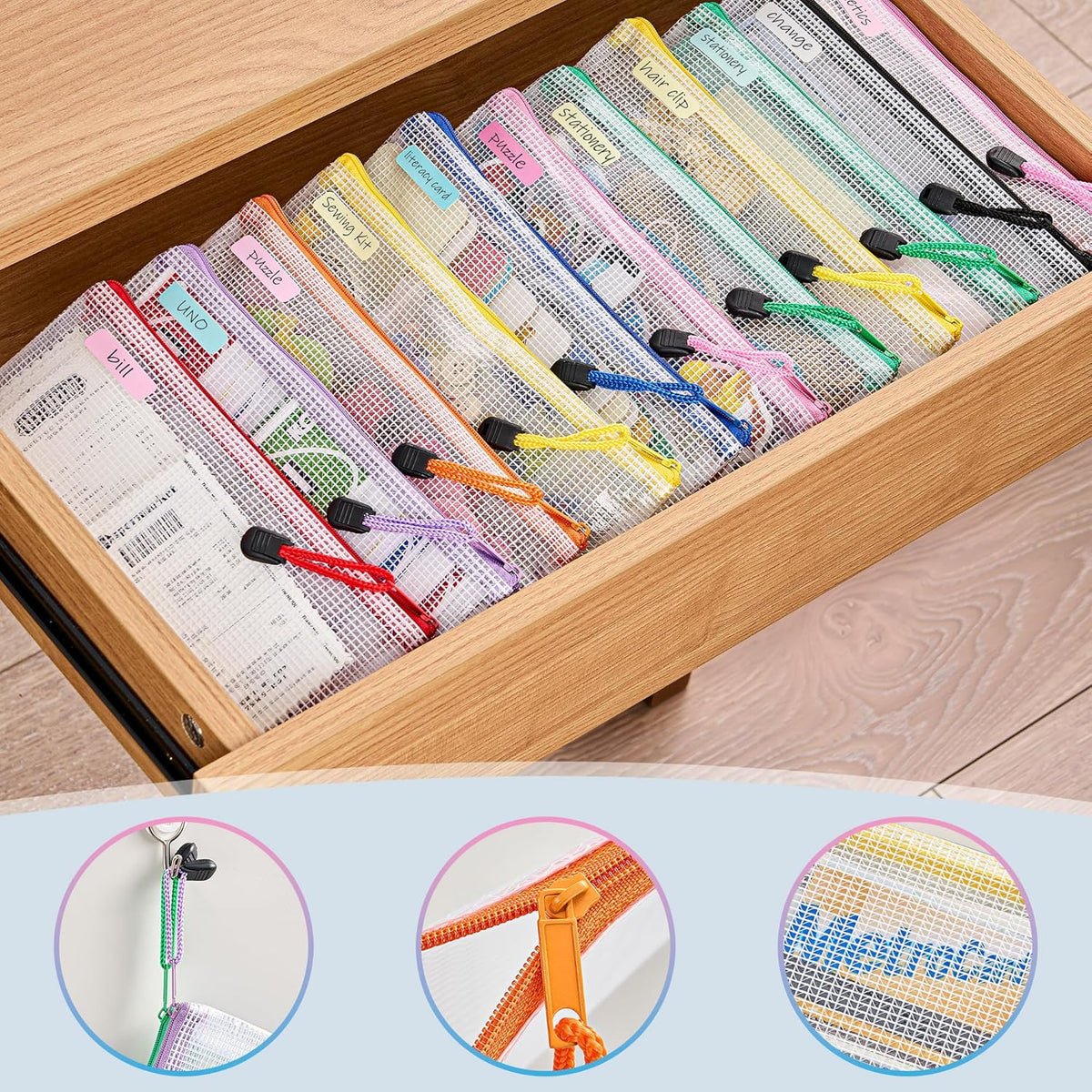 Waterproof Mesh Zipper Pouch Bags for School Travel and Cosmetics - 24 Pack
