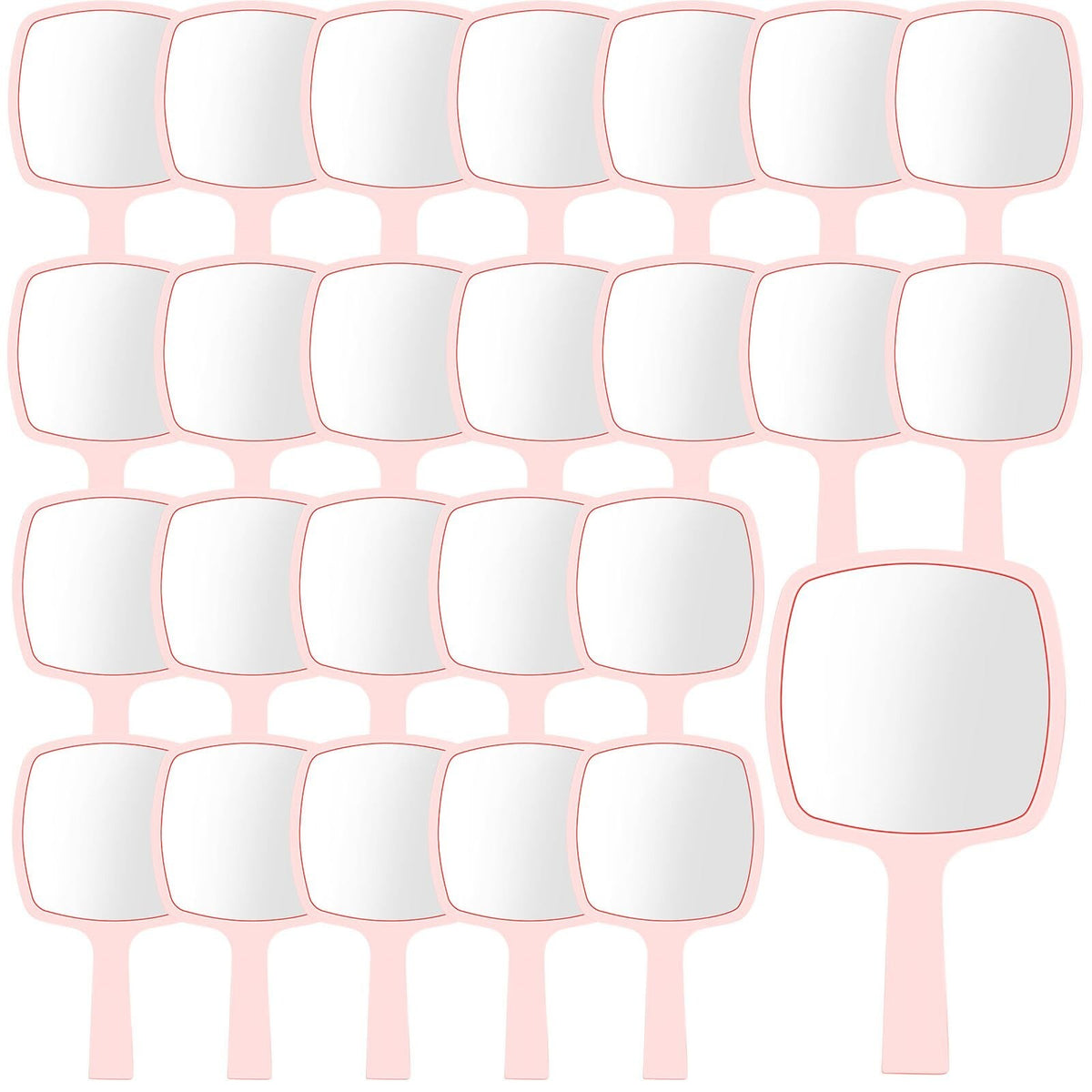 25 Pack Pink Handheld Mirrors with Handles - Travel Cosmetic & Makeup