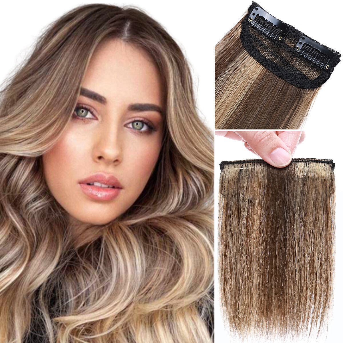 Clip-In Hair Extensions 100% Real Human Hair Fluffy Remy Hair Topper Set