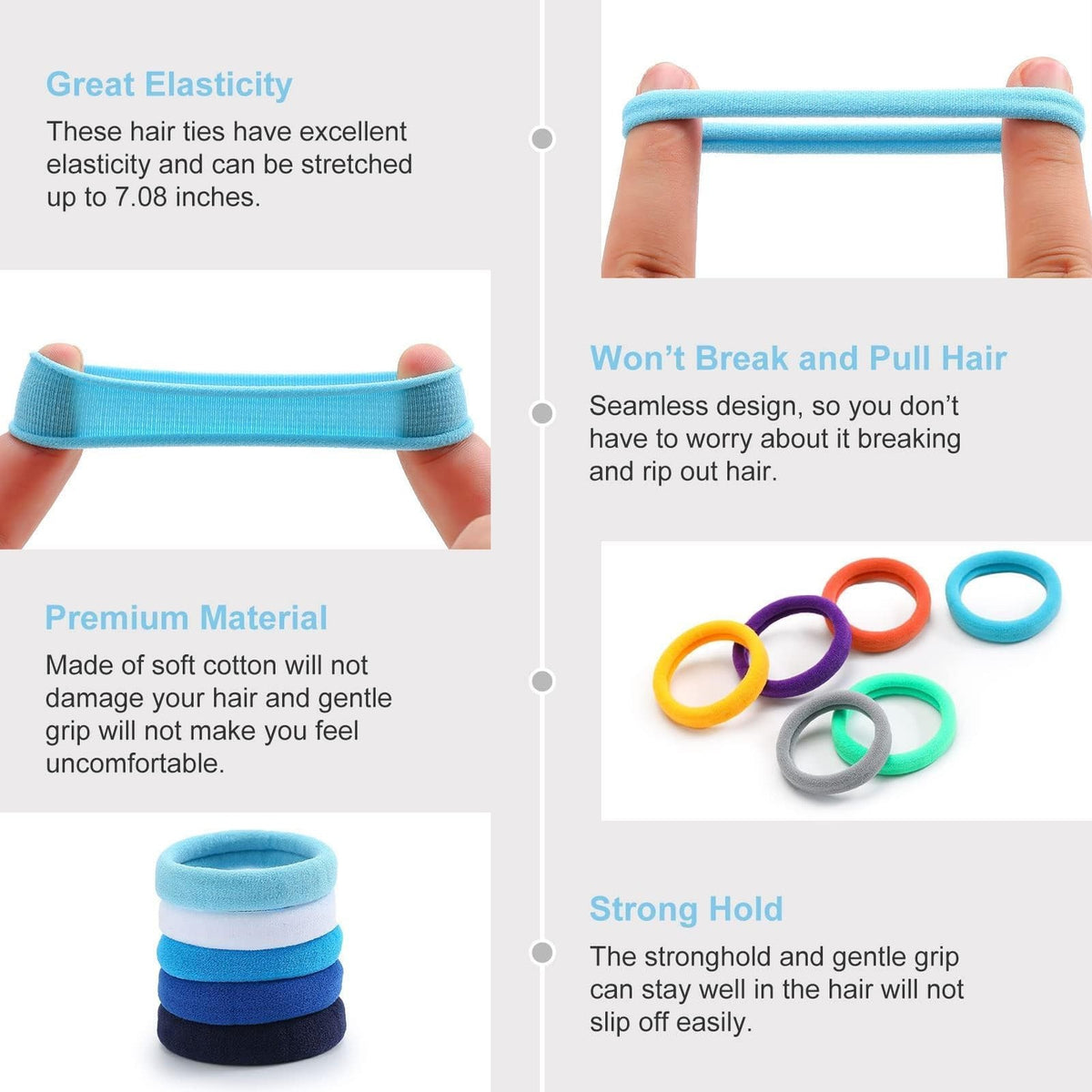 Bessrung 100PCS Elastic Hair Ties, Seamless 100 Count (Pack of 1),