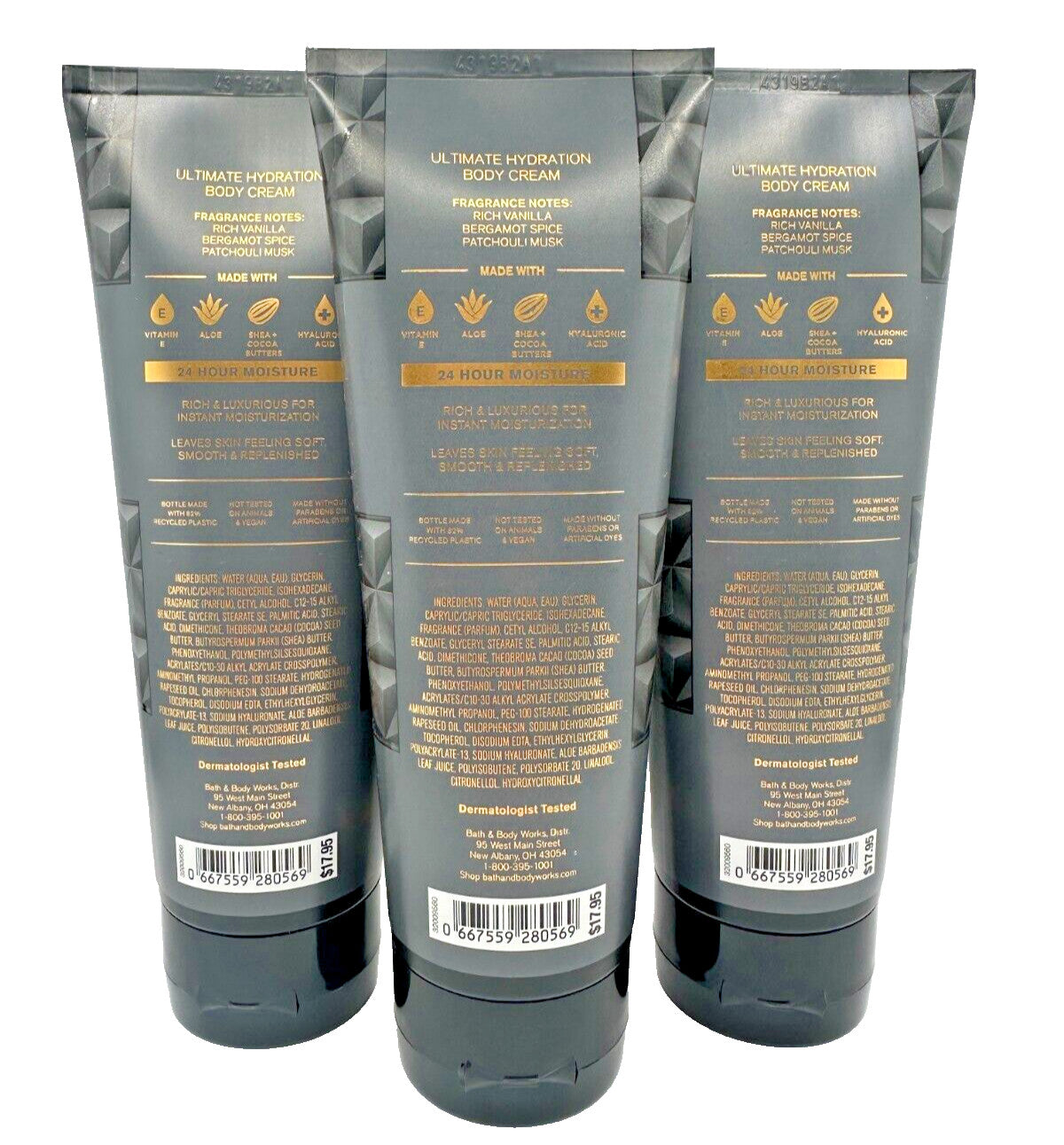 Bath & Body Works Vanilla Noir Body Cream Lotion 8 oz (Set of 3)