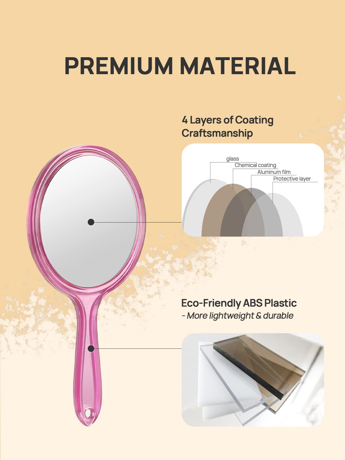 Double-Sided Handheld Mirror with Magnification - Pink, 1X & 3X