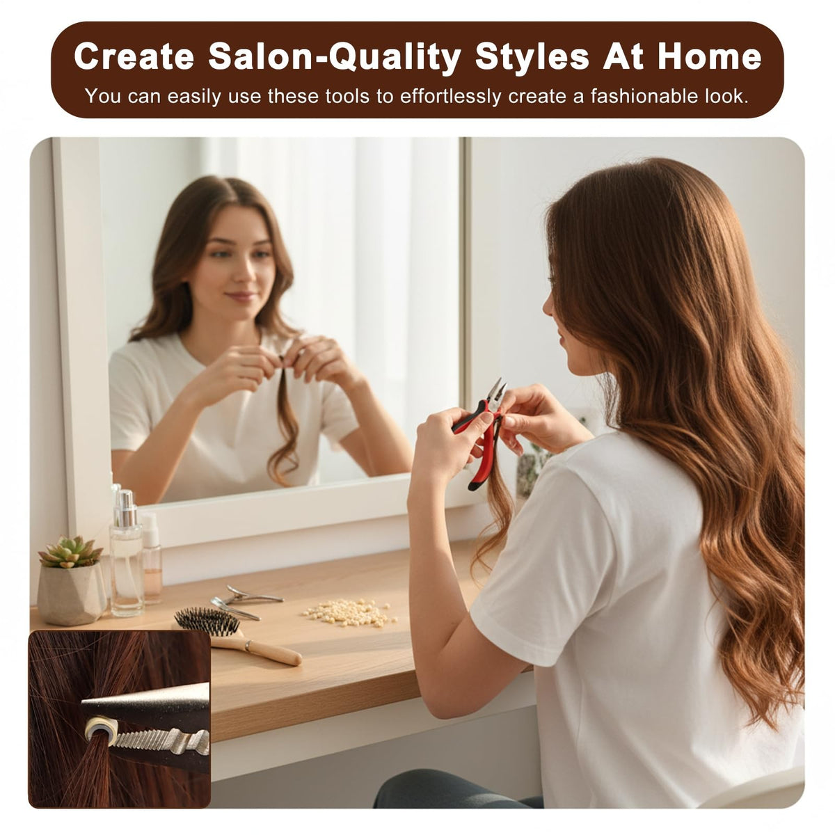 Hair Extension Tool Kit with 600 Silicone Lined Micro Link Beads,