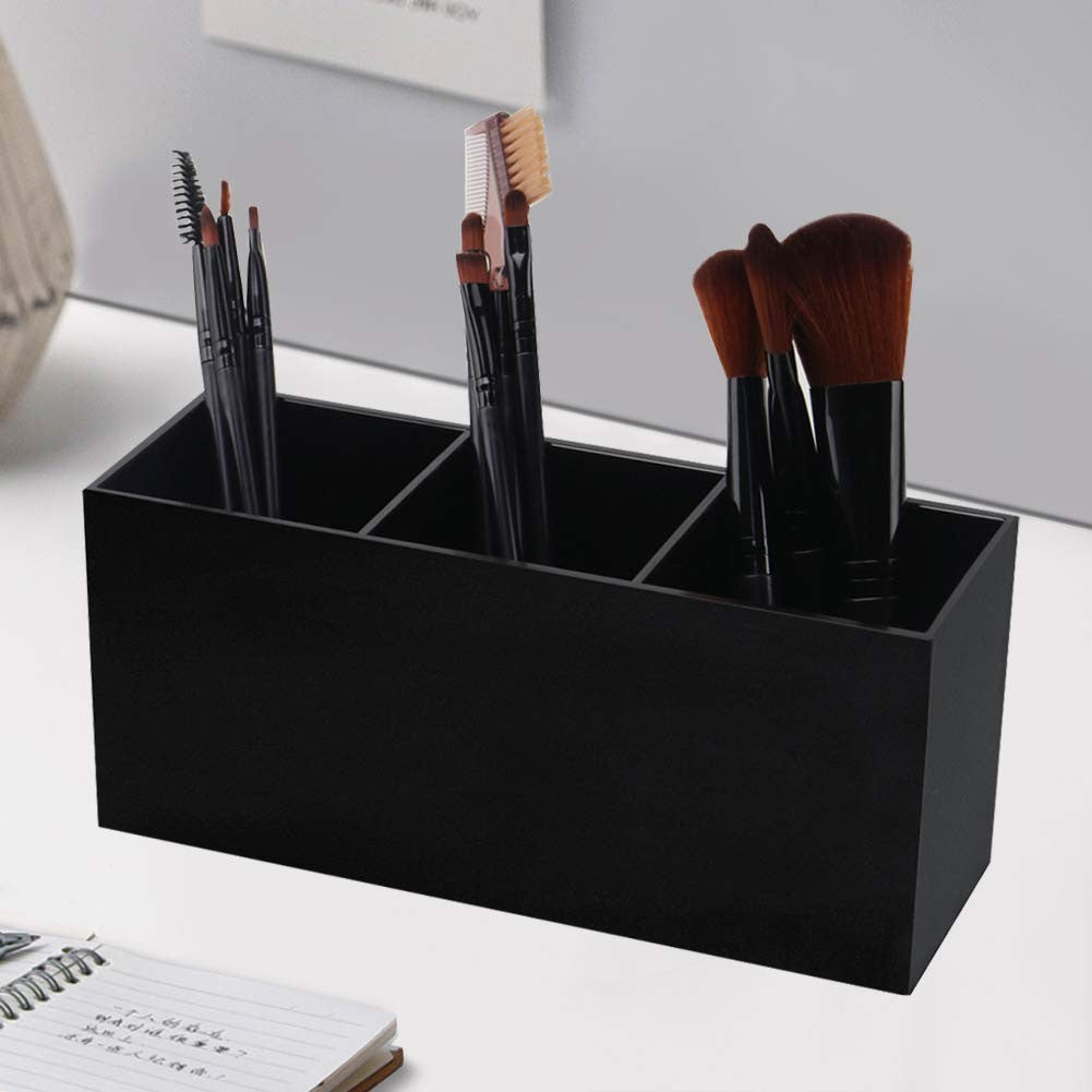 Makeup Brush Holder Organizer with 3 Slots, Black Storage Container