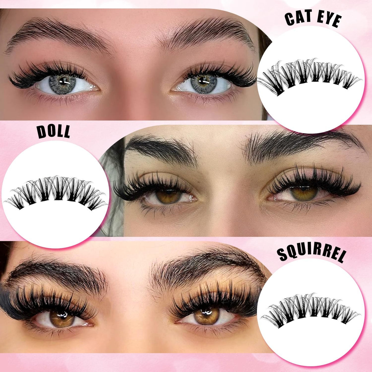 560 Pcs Lash Clusters Kit with Bond Seal & Tweezers - Natural & Waterproof