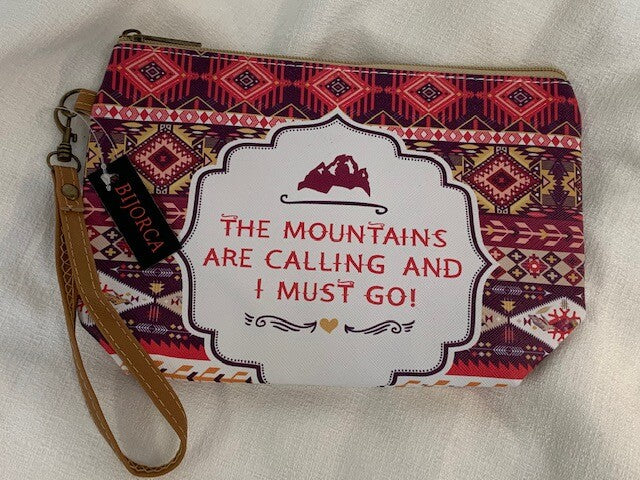 Purple Pink Cosmetic Pencil Pouch Wristlet Organizer - Mountains Calling