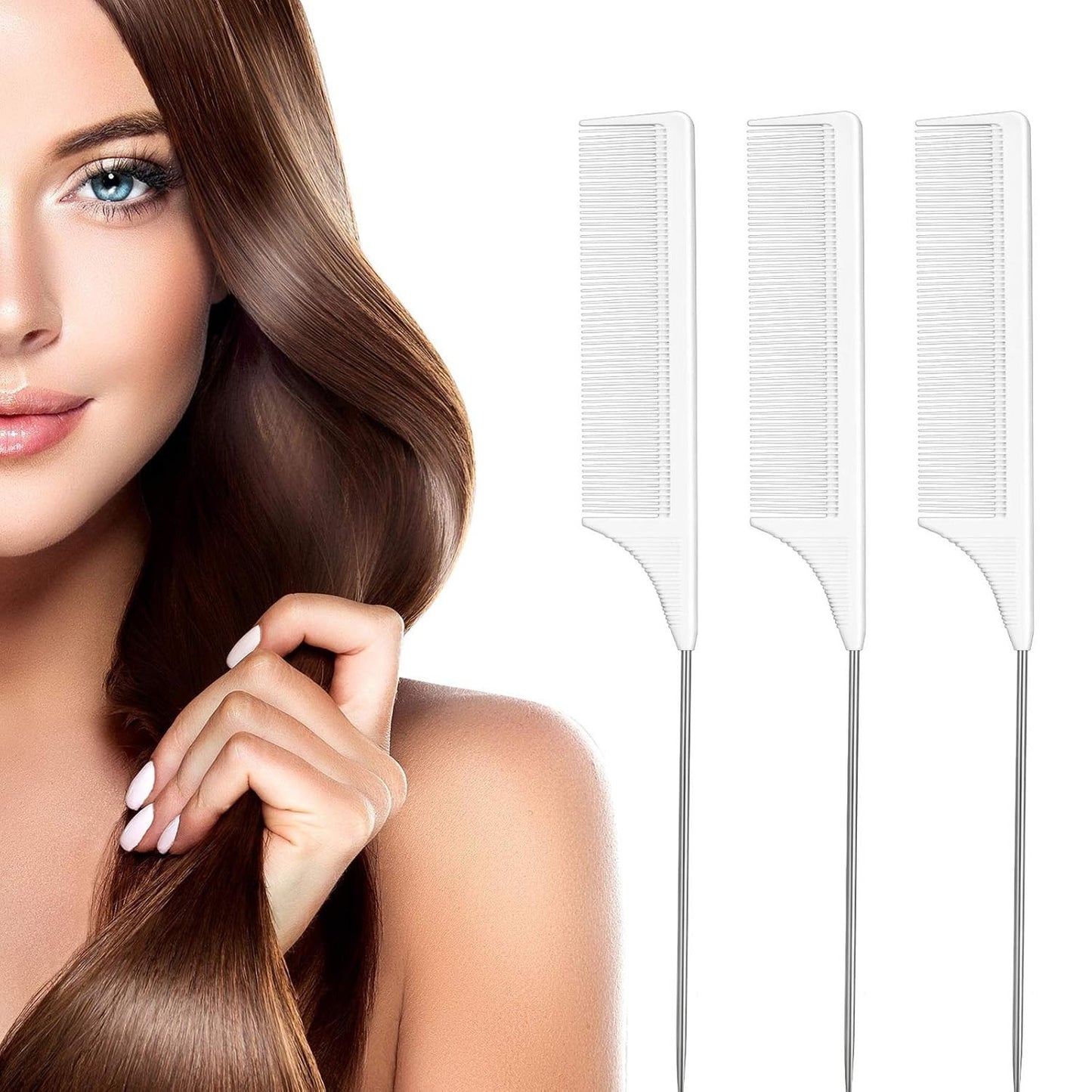 Lightweight 3-Pack Hair Combs with Stainless Steel Pintail for Styling