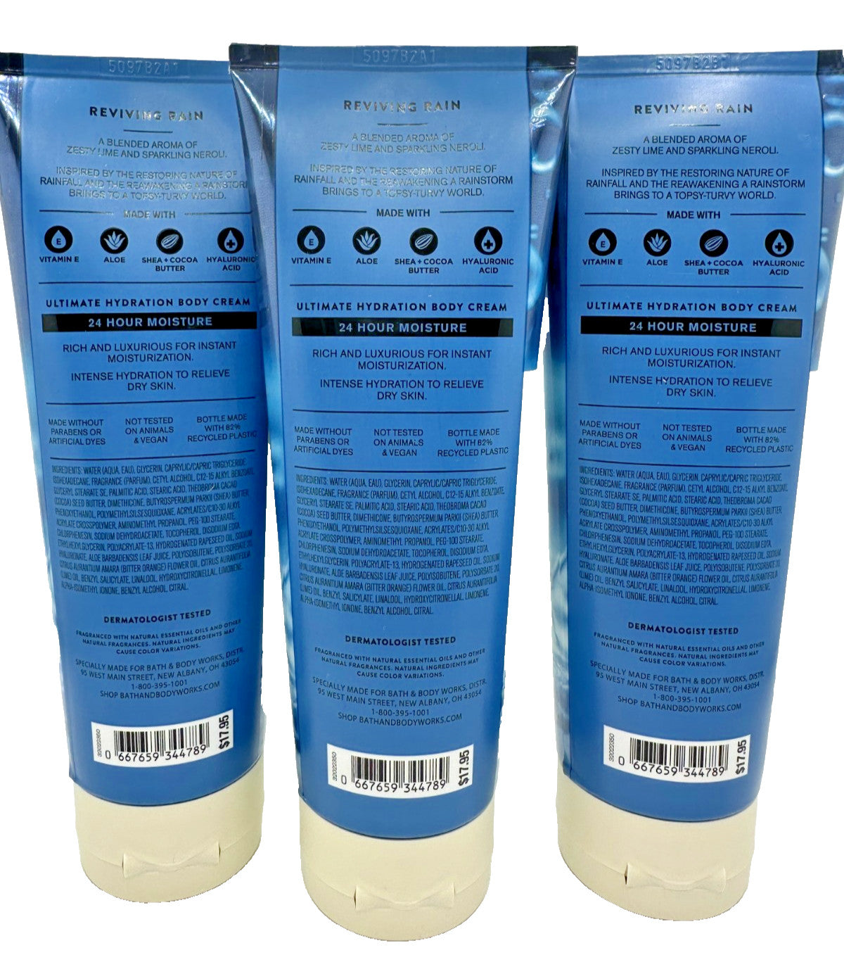 Body Cream Lotion Set of 3 - Reviving Rain, 8 oz