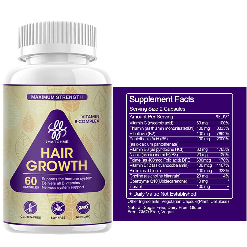 Hair Growth Formula Supplement Pills+Vitamins+Biotin ALL B Vitamins