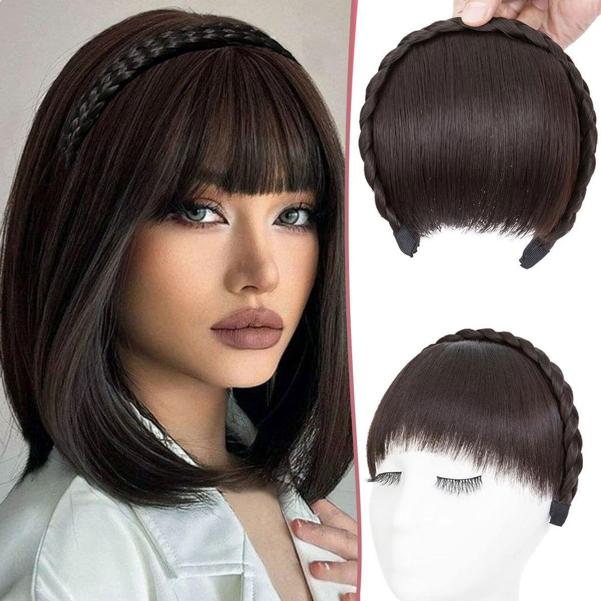 Braided Headband with Bangs Hair Extensions for Women and Girls