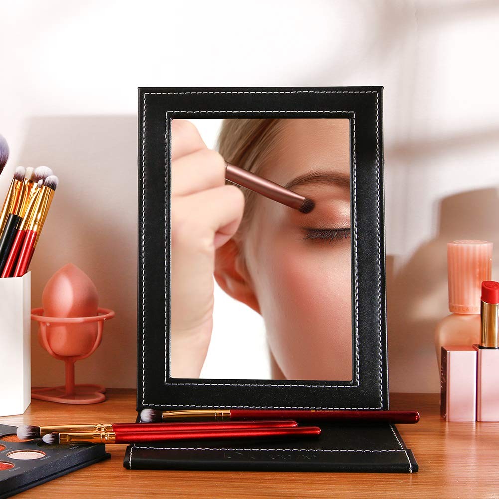 DUcare Folding Travel Mirror 6x8-Inch Portable Adjustable Desk Makeup Mirror Black
