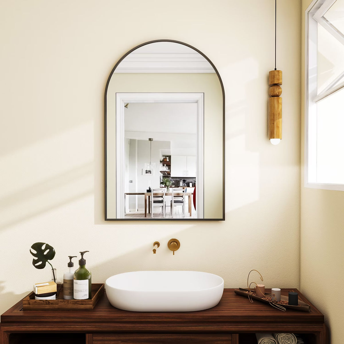 Arched 24x16 Bathroom Mirror with Black Aluminum Frame - Wall Mounted Vanity Mirror