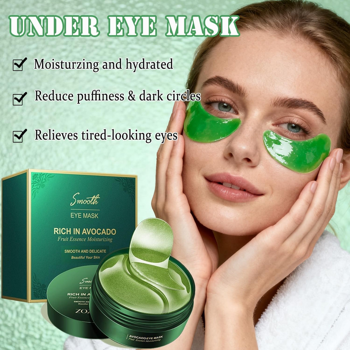 Nourishing Avocado Eye Masks Set for Dark Circles and Puffiness - 60 Pcs
