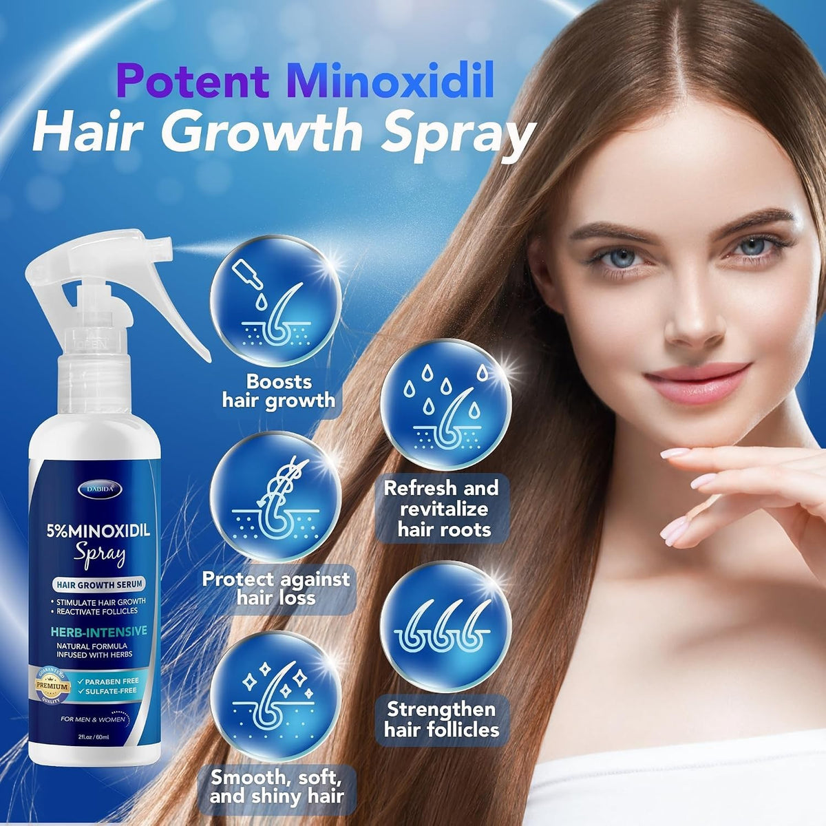 Dabida 5% Minoxidil Hair Growth Treatment & Beard Spray, 60ml
