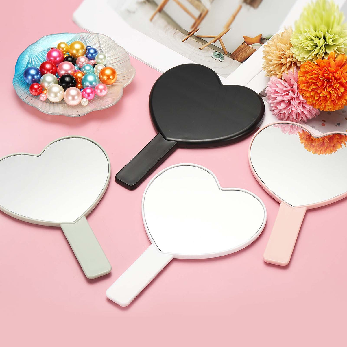 Heart Shape Travel Makeup Mirror - 7 Inch White Handheld Compact