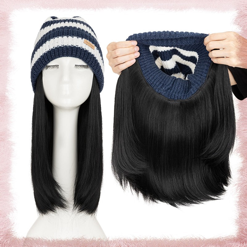 Women Knitted Wavy Wig Winter Beanie Hat - Long Curly Synthetic Hair