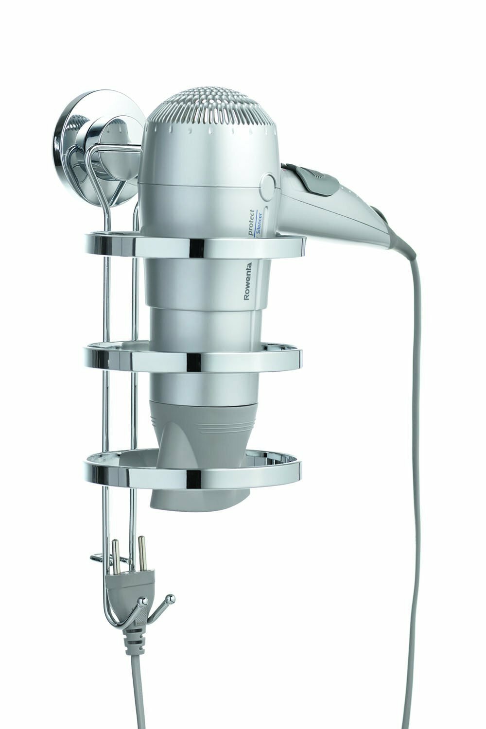 Suction Cup Hair Dryer Holder Chrome Bathroom Accessory Easy Install
