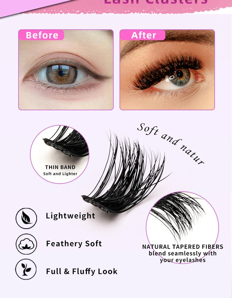 DIY Lash Extension Kit 280 Pcs D Curl Cluster Eyelashes with Multiple Styles