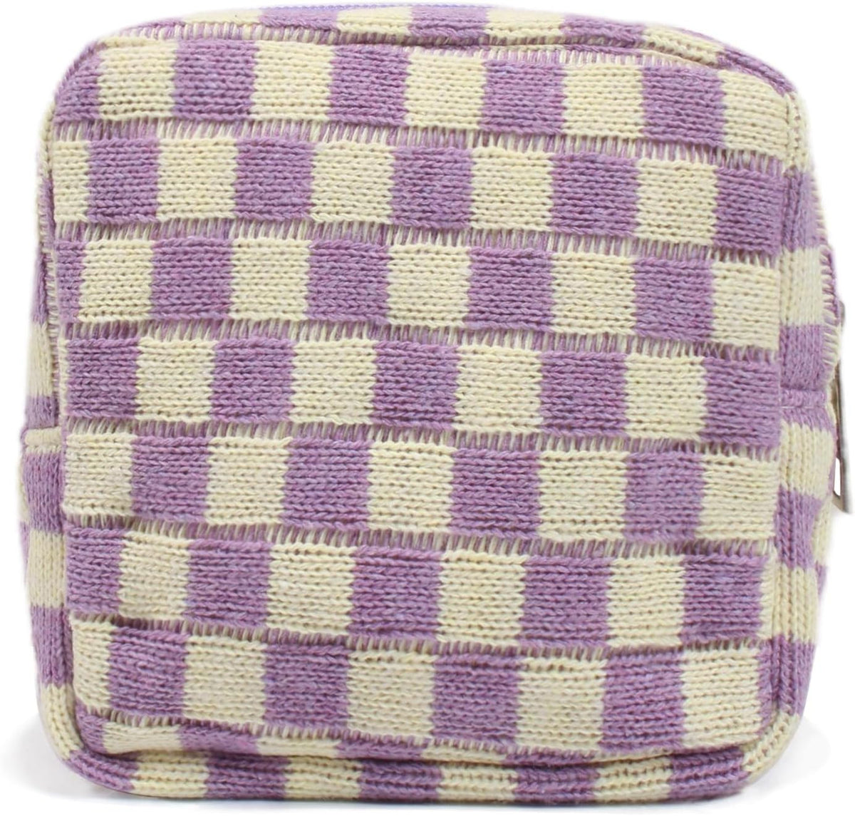 Mini Checkered Cosmetic Bag for Women - Purple Makeup Pouch with Zipper