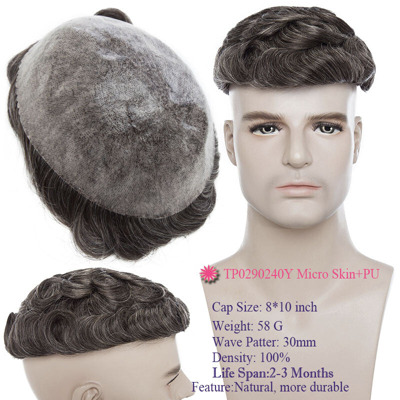 Men's Thin Skin Hair Replacement Toupee Human Hair System with Full PU Base
