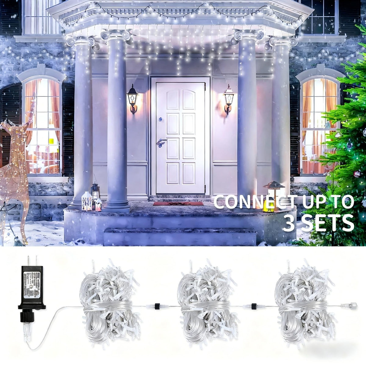 White Christmas Icicle Lights 300 LED 33FT Waterproof String Curtain Lights