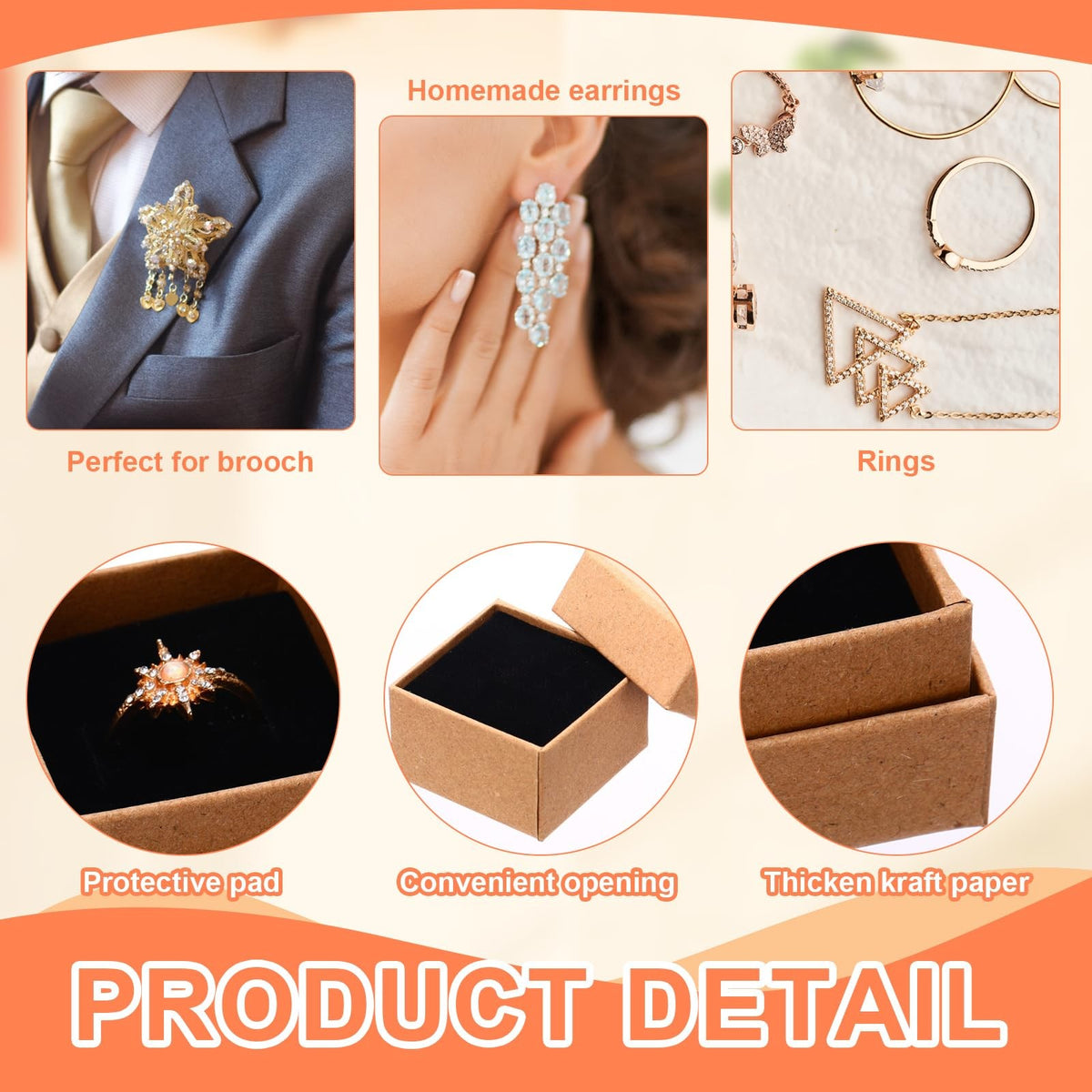 120 Pack Small Ring Boxes - 2x2x1.2 Inches Brown Jewelry Storage Organizer