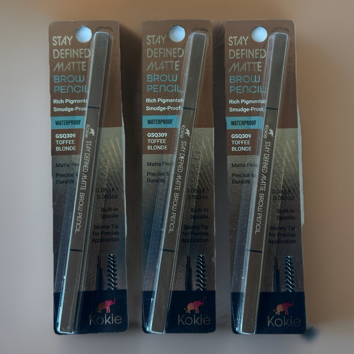 Set of 3 Waterproof Matte Brow Pencils - Toffee Blonde, Precise & Smudge-Proof