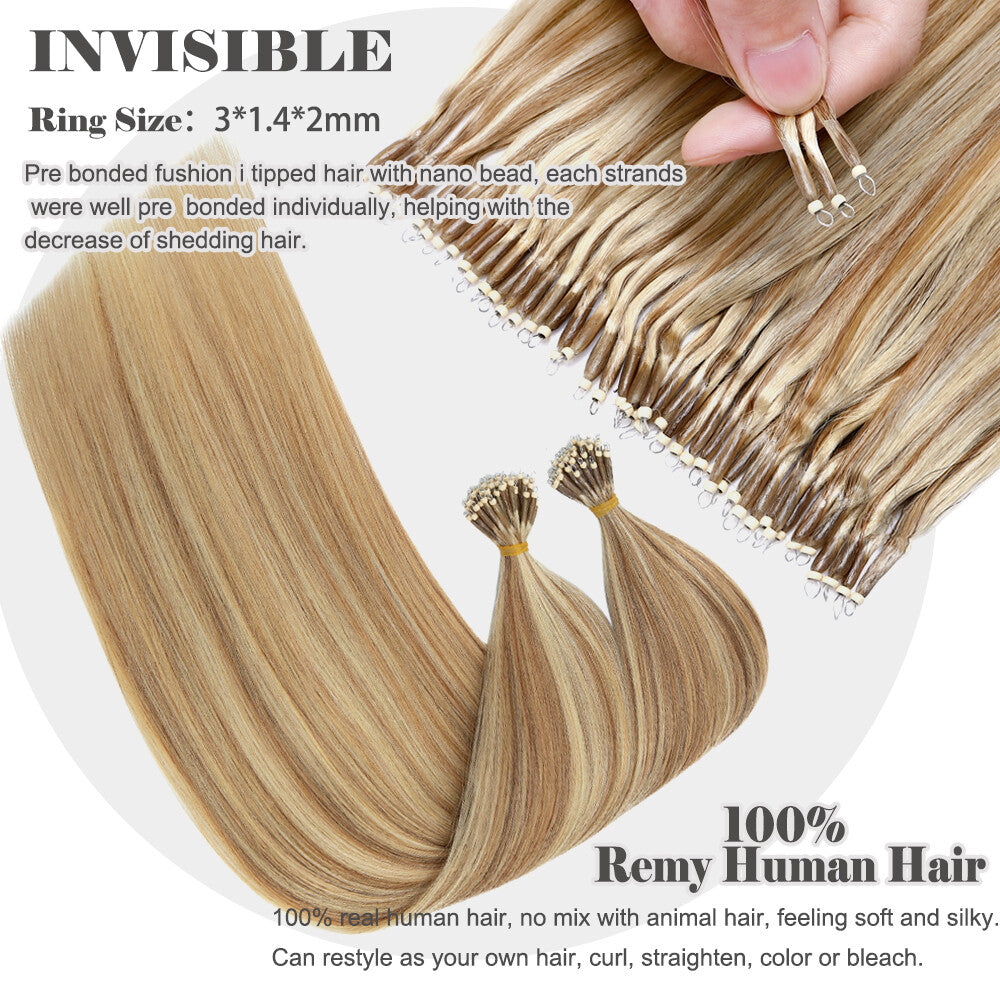 Beads Hair Extensions Nano Bean Remy Micro Loop Link I Tip - Multiple Colors & Lengths