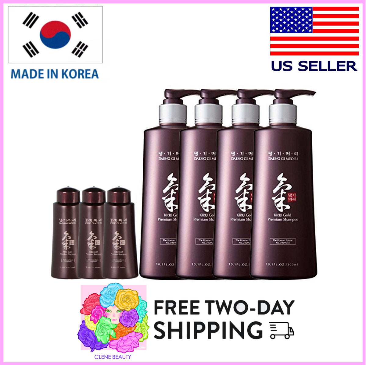 Daeng Gi Meo Ri Ki Gold Premium Shampoo 500mL (4-Pack + 3 Samples)