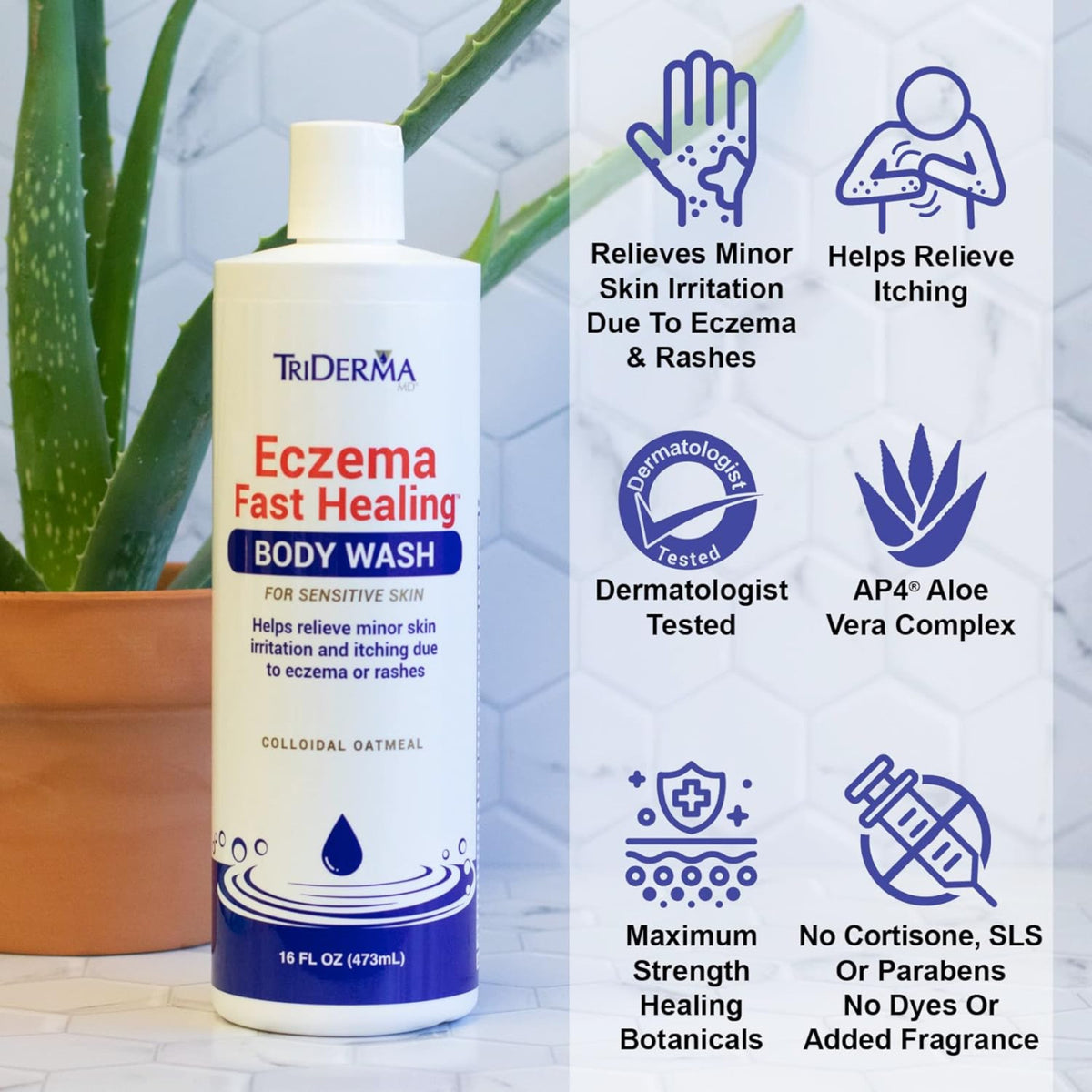 Medicated Fast Healing Eczema Body Wash for Dry, Itchy Skin – TriDerma AP4 Aloe Vera