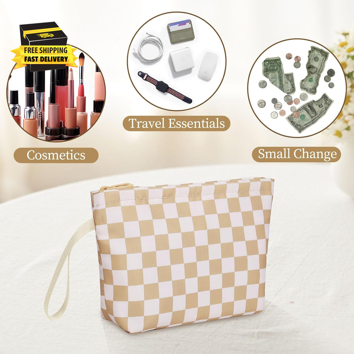 Travel Makeup Bag with Brush Holder, Compact Cosmetic Organizer for Women