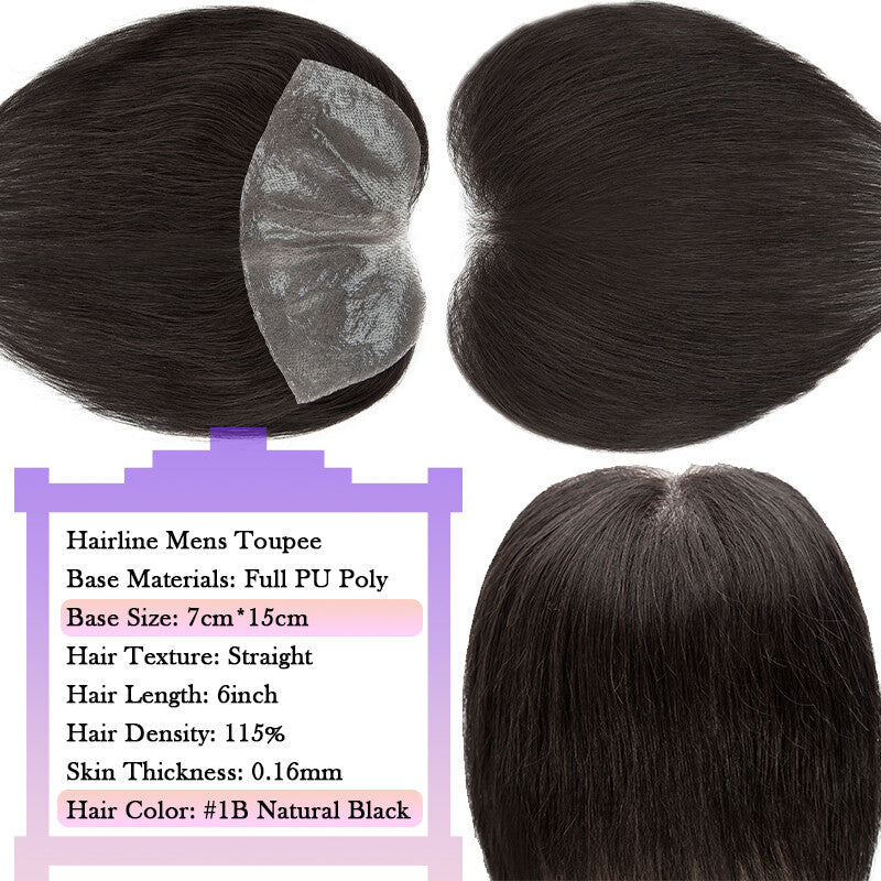 Men's Human Hair Toupee for Receding Hairline, Various Sizes & Colors