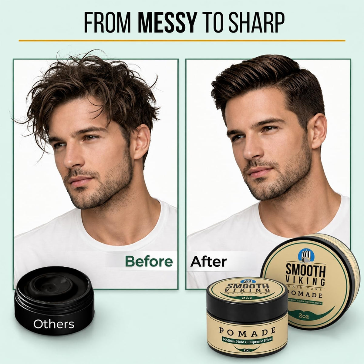 Men's Water-Based Pomade - Strong Hold, Silicone-Free, 2oz