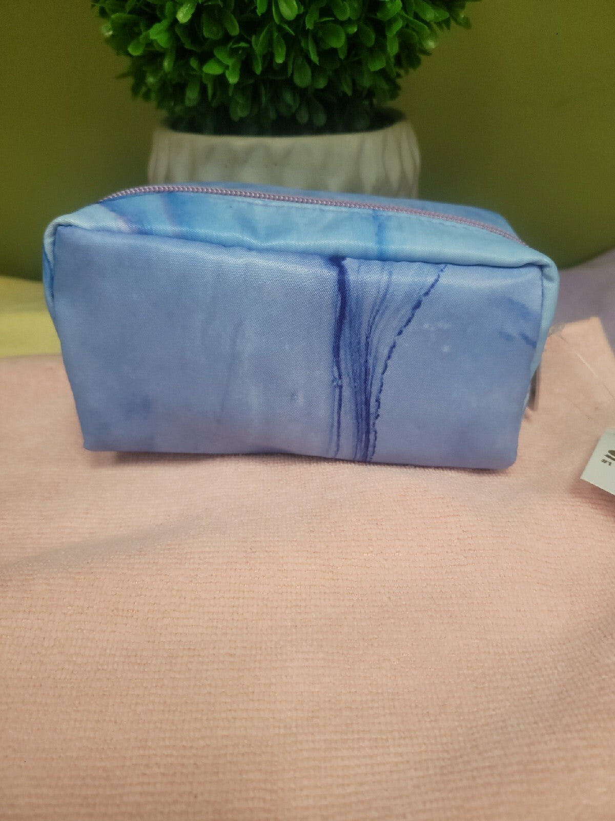 Travel Makeup Bag with Tie Dye Design - Blue & Pink Cosmetic Pouch
