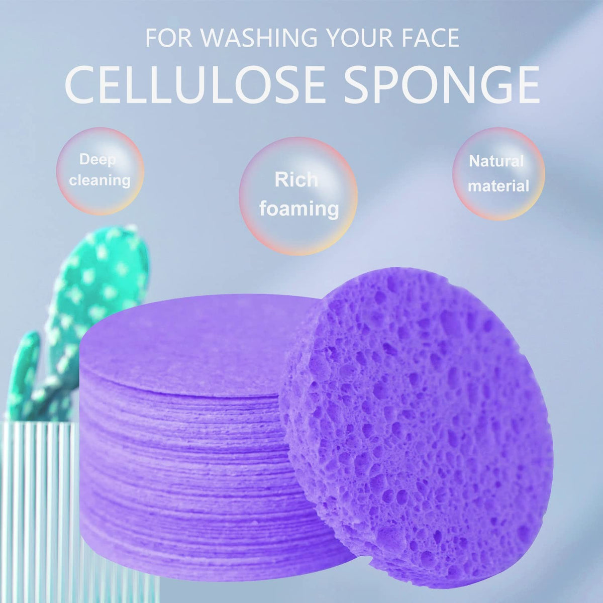 Compressed Natural Cellulose Facial Sponges 50 Count for Cleansing & Exfoliating