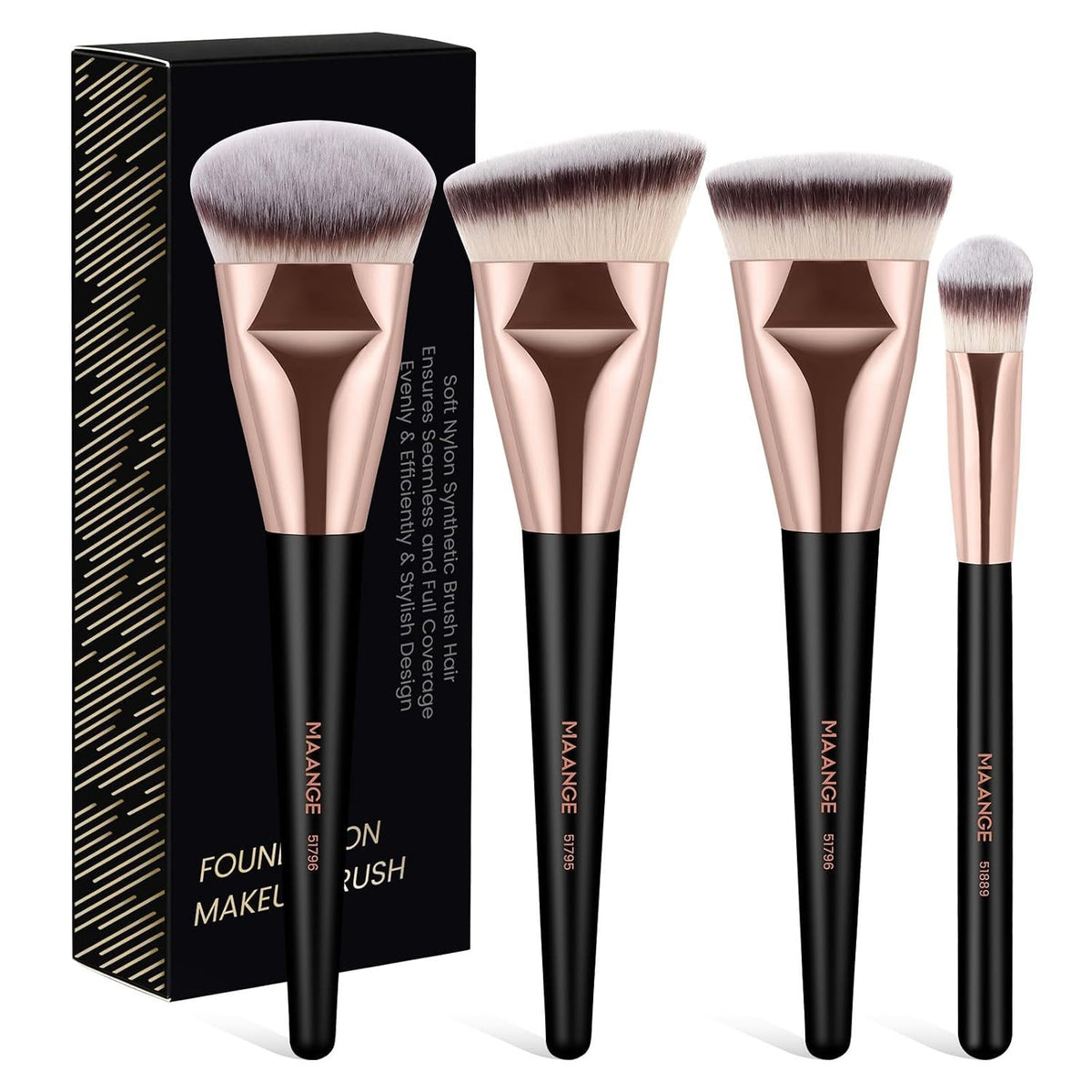 4-Piece Makeup Brush Set - Cruelty-Free Foundation, Concealer & Kabuki Brushes